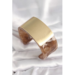 Kahverengi Mermer Desen Akrilik Platik Gold Dikdörtgen Plaka Model Vintage Kadın Bilezik