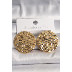 Pirinç Gold Renk İşlemeli Daire Plaka Model Kadın Küpe
