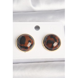 Pirinç Gold Renk 3D Daire Leopar Model Kadın Küpe