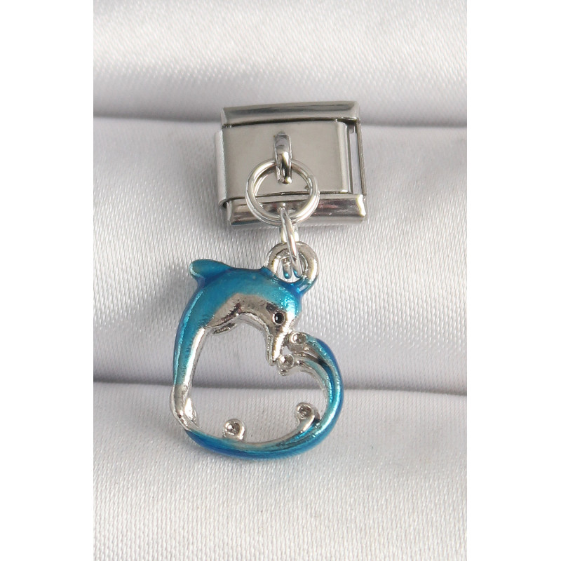 316L Çelik Gümüş Renk Mavi Yunus Model Nomination Charm