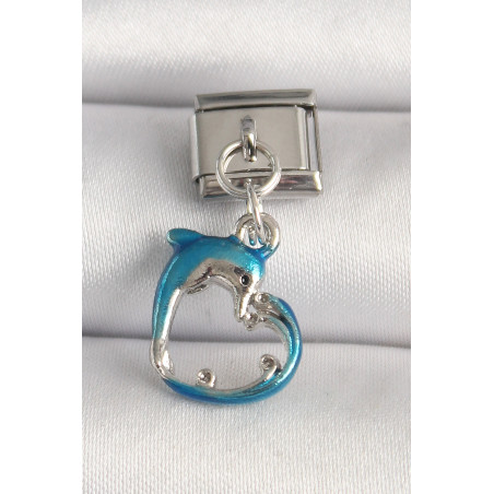 316L Çelik Gümüş Renk Mavi Yunus Model Nomination Charm