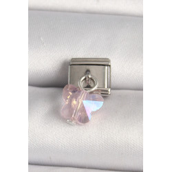 316L Çelik Gümüş Renk Pembe Zirkon Taşlı Kelebek Model Nomination Charm