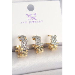 Pirinç Gold Renk Zirkon Taşlı Dorika Model 3'Lü Kadın Kombin Küpe