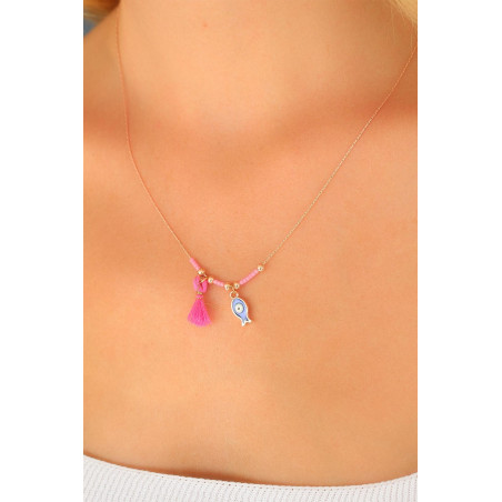 Nazar Boncuklu Pembe Renk Taşlı Rose Bayan Kolye