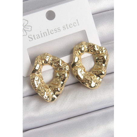 316 Çelik Gold Renk İşlemeli Halka Model Kadın Küpe