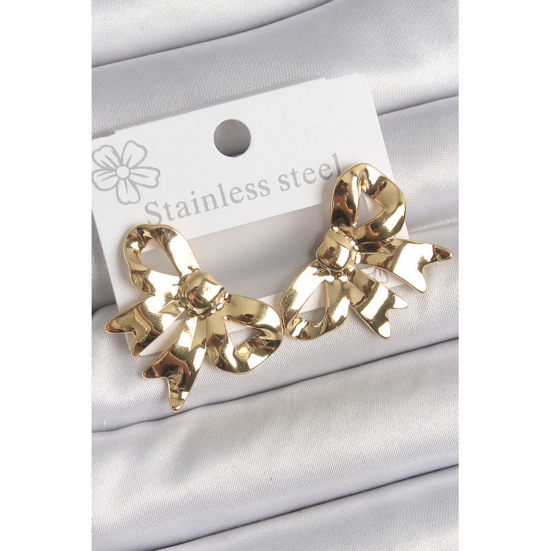 316 Çelik Gold Renk Kurdele Plaka Model Kadın Küpe