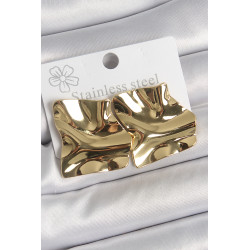316 Çelik Gold Renk Dalgalı Plaka Kare Model Kadın Küpe