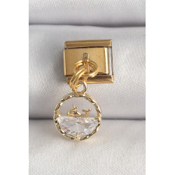 316L Çelik Gold Renk Sallantı Zirkon Taşlı Balina Model Nomination Charm