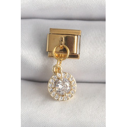 316L Çelik Gold Renk Sallantı Daire Zirkon Taşlı Nomination Charm