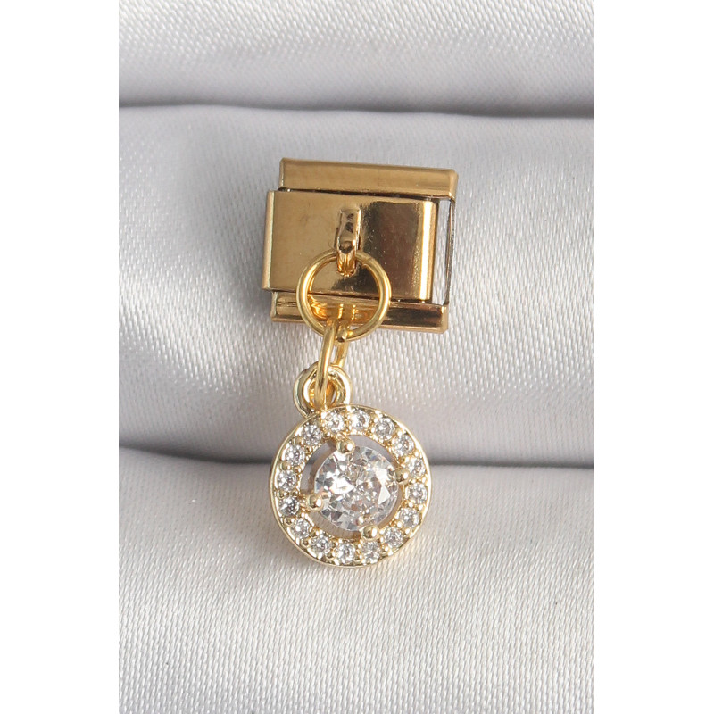 316L Çelik Gold Renk Sallantı Daire Zirkon Taşlı Nomination Charm