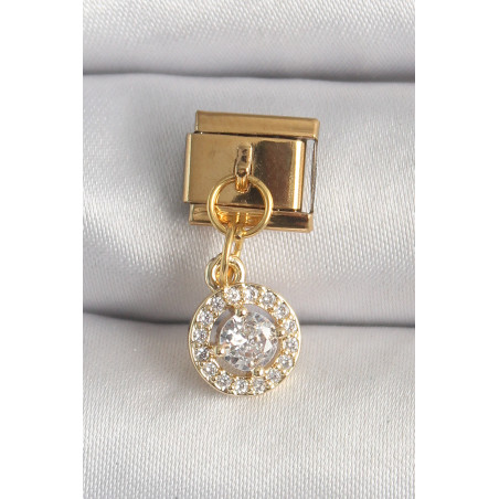 316L Çelik Gold Renk Sallantı Daire Zirkon Taşlı Nomination Charm