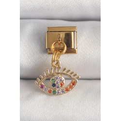316L Çelik Gold Renk Sallantı Renkli Zirkon Taşlı Göz Model Nomination Charm