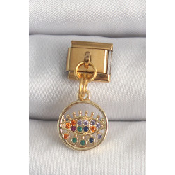 316L Çelik Gold Renk Sallantı Renkli Zirkon Taşlı Göz Model Nomination Charm