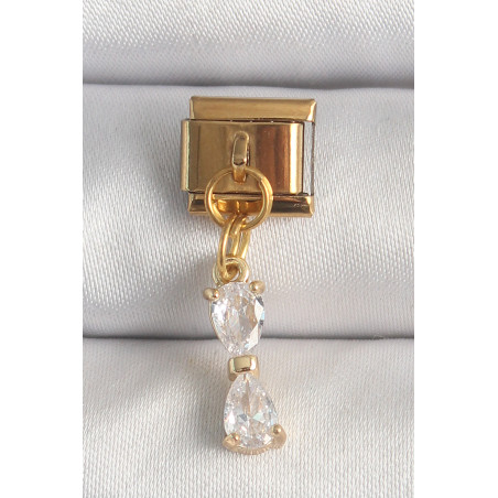 316L Çelik Gold Renk Sallantı Zirkon Taşlı Kurdele Model Nomination Charm