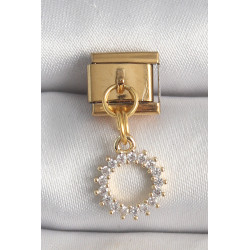 316L Çelik Gold Renk Zirkon Taşlı Sallantı Güneş Model Nomination Charm