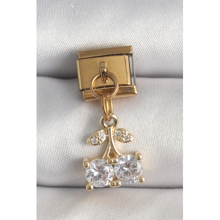 316L Çelik Gold Renk Sallantı Zirkon Taşlı Kiraz Model Nomination Charm