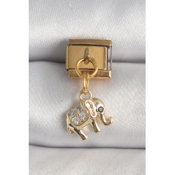 316L Çelik Gold Renk Sallantı Zirkon Taşlı Fil Model Nomination Charm
