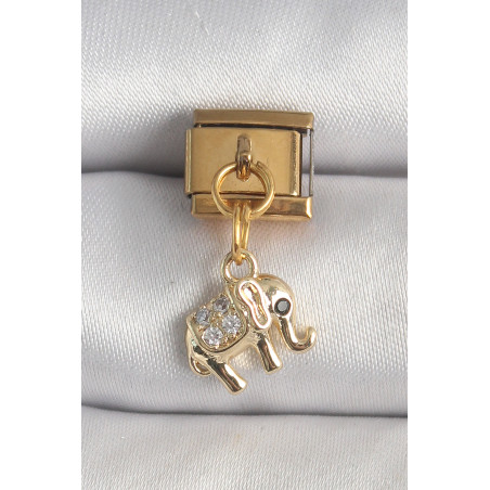 316L Çelik Gold Renk Sallantı Zirkon Taşlı Fil Model Nomination Charm