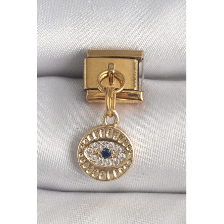 316L Çelik Gold Renk Sallantı Zirkon Taşlı Göz Model Nomination Charm