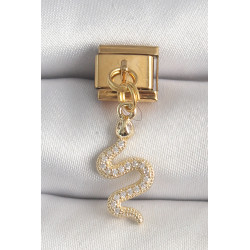 316L Çelik Gold Renk Sallantı Zirkon Taşlı Yılan Model Nomination Charm