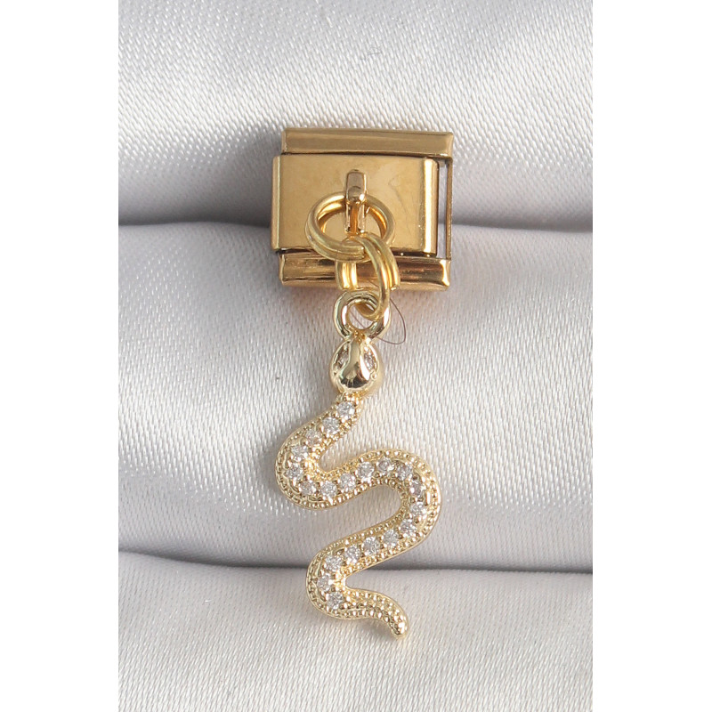 316L Çelik Gold Renk Sallantı Zirkon Taşlı Yılan Model Nomination Charm