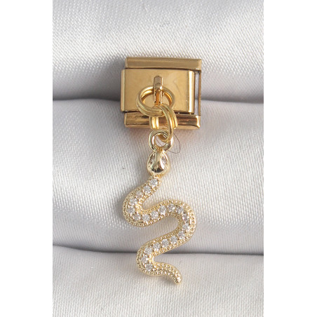 316L Çelik Gold Renk Sallantı Zirkon Taşlı Yılan Model Nomination Charm