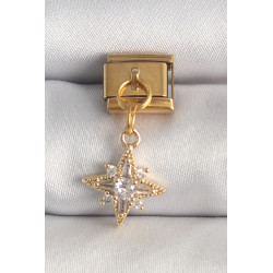316L Çelik Gold Renk Sallantı Zirkon Taşlı Kutup Yıldız Model Nomination Charm