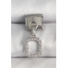 316L Çelik Gümüş Renk Sallantı Zirkon Taşlı Kare Model Nomination Charm