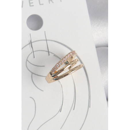 Pirinç Gold Renk Zirkon Taşlı 3'Lü Sıralı Model Kadın Kıkırdak Küpe