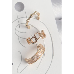 Pirinç Gold Renk Kare Model Zirkon Taşlı 3'Lü Model Kadın Kıkırdak Küpe