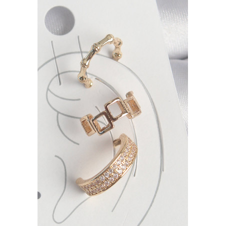 Pirinç Gold Renk Kare Model Zirkon Taşlı 3'Lü Model Kadın Kıkırdak Küpe