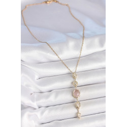 316L Çelik Zincir Gold Renk Pembe Zirkon Taşlı Y Kolye
