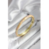 Mineli Pirinç Krem Çiçek Desenli Zirkon Taşlı Gold Renk Kadın Kelepçe (çap 60 mm)