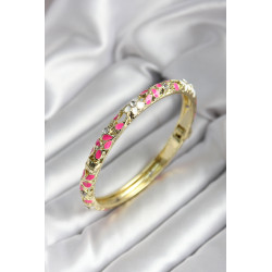 Mineli Pirinç Pembe Çiçek Desenli Gold Renk Kadın Kelepçe