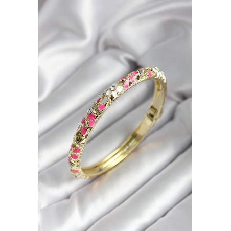 Mineli Pirinç Pembe Çiçek Desenli Gold Renk Kadın Kelepçe