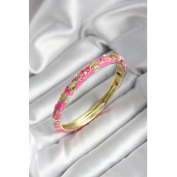 Mineli Pirinç Pembe Çiçek Desenli Gold Renk Kadın Kelepçe