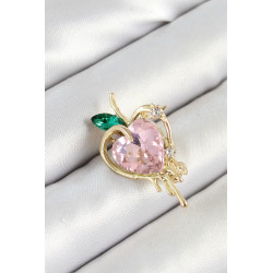 Pembe Ve Yeşil Zirkon Taşlı 3D Eriyen Kalp Figürlü Gold Renk Kadın Broş