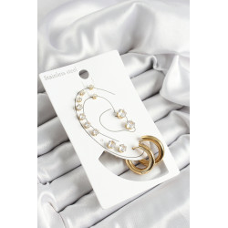 316L Çelik Halka Figürlü Ve Zirkon Taşlı Gold Renk 7'li Çift Kadın Küpe Set