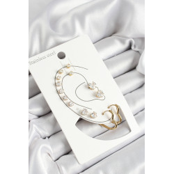 316L Çelik Kalp Figürlü Ve Zirkon Taşlı Gold Renk 7'li Çift Kadın Küpe Set