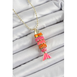 Pirinç Pembe Ve Turuncu Balık Model Zirkon Taşlı Gold Renk Kadın Kolye