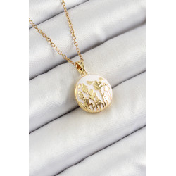 316L Çelik Zincir Açılabilir Sanatsal Vintage Çiçek Model Gold Renk Kadın Kolye