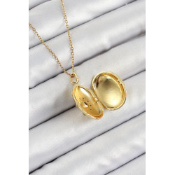 316L Çelik Zincir Açılabilir Madalyon Model Zirkon Taşlı Gold Renk Kadın Kolye