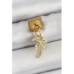 316L Çelik Sallantılı Zirkon Taşlı Palmiye Ağacı Model Gold Renk Nomination Charm