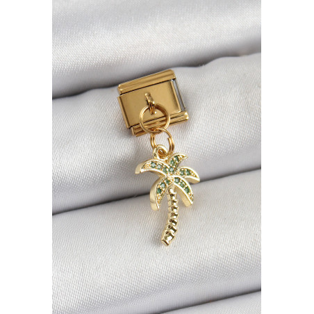 316L Çelik Sallantılı Zirkon Taşlı Palmiye Ağacı Model Gold Renk Nomination Charm
