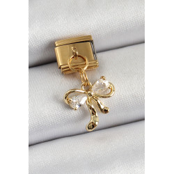 316L Çelik Sallantılı Zirkon Taşlı Fiyonk Model Gold Renk Nomination Charm