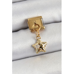 316L Çelik Sallantılı Zirkon Taşlı Yıldız Model Gold Renk Nomination Charm