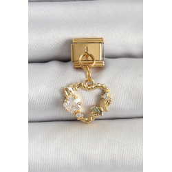 316L Çelik Sallantılı Zirkon Taşlı Kalp Model Gold Renk Nomination Charm