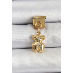 316L Çelik Sallantılı Zirkon Taşlı Ayıcık Model Gold Renk Nomination Charm