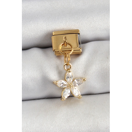 316L Çelik Sallantılı Zirkon Taşlı Çiçek Model Gold Renk Nomination Charm
