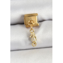 316L Çelik Sallantılı Zirkon Taşlı Çiçek Model Gold Renk Nomination Charm